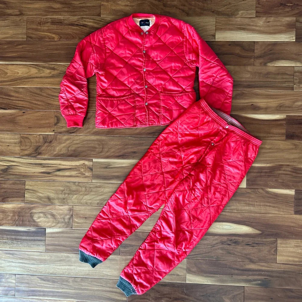 RedHead Vintage 1960s Diamond Quilted Red Puffer Pants and Jacket Set Medium